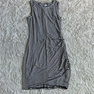 love, Fire Black and White Striped Mini Dress